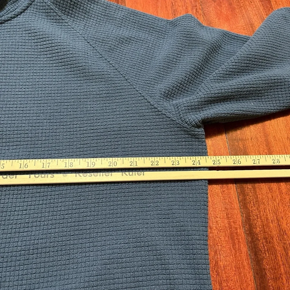 LL Bean Pullover Mens Large Blue Waffle Knit Grid Thermal 1/4 Zip Fleece Sweater